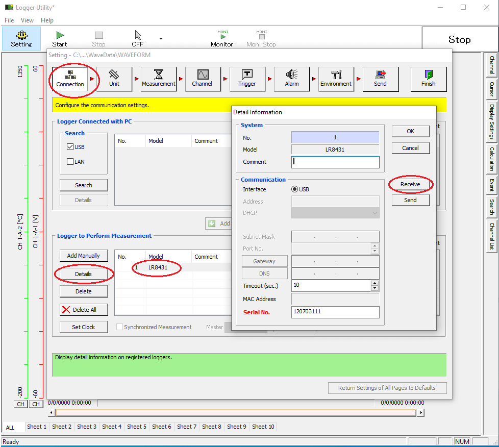 Can the PC application software receive the settings made on the data